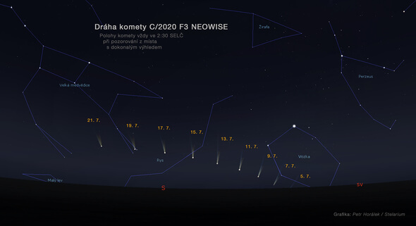 Poloha komety Neowise na obloze