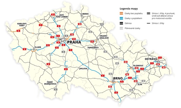 Dálniční síť v ČR - mapa