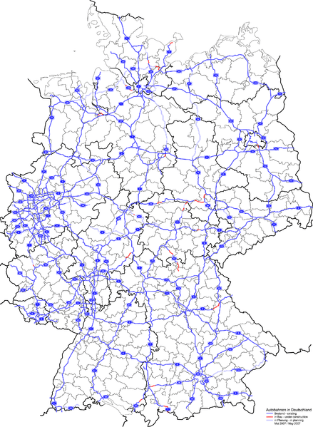 Mapa dálnic v Německu