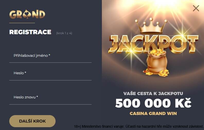 Grandwin casino - Založení herního účtu