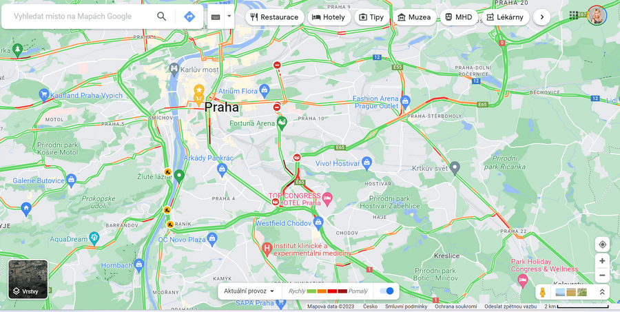 Mapy Google online: Aktuální dopravní situace