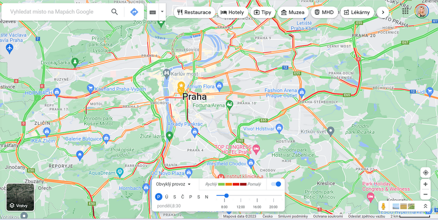 Google mapy - obvyklý provoz